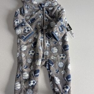 Dark Blue Sports-Themed Kids Pajama Footies